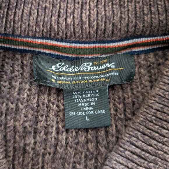 EDDIE BAUER Sweater Men's L Brown Henley Knit Long Sleeve Ribbed Accent Pullover - Picture 7 of 12